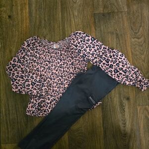 Wonder Nation Leopard Print Pink Top and Black Leggings Set